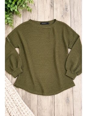 Merokeety Olive Green Textured Pullover Sweater Medium